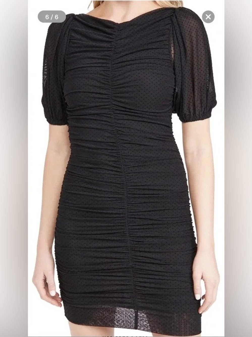 GANNI black mesh ruched mini dress size 42